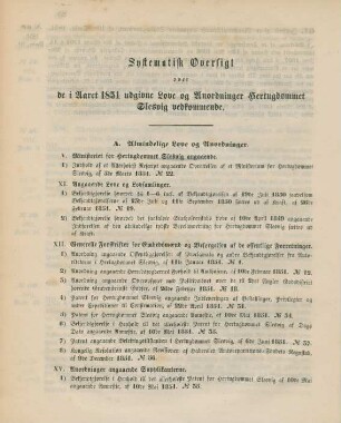 Systematisk Oversigt over de i Aaret 1851 udgivne Love og Anordninger Hertugdoemmet Slesvig vedkommende