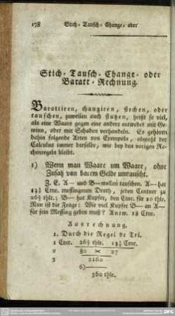 Stich- Tausch- Change- oder Baratt - Rechnung