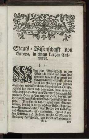 Staats-Wissenschafft von Europa, in einem kurzen Entwurffe