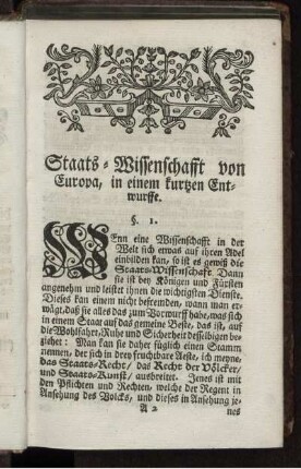 Staats-Wissenschafft von Europa, in einem kurzen Entwurffe