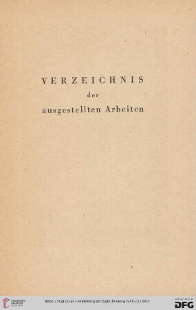 Verzeichnis der ausgestellten Arbeiten