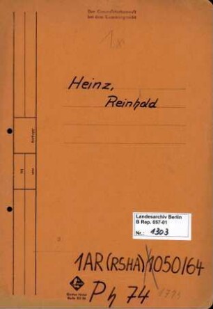 Personenheft Reinhold Heinz (*04.02.1903), SS- Sturmbannführer