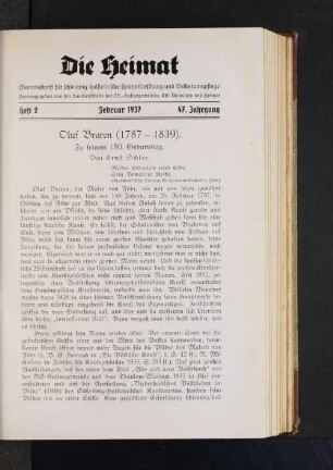 Oluf Braren (1787-1839). Zu seinem 150. Geburtstag.