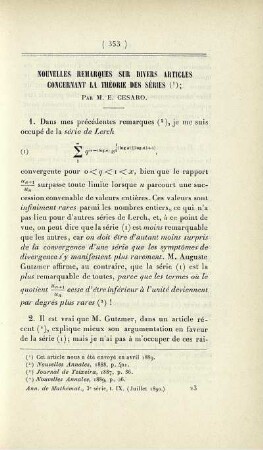 Nouvelles remarques sur divers articles concernant la théorie des séries.