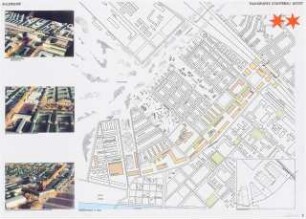 Ein Wohnviertel für die Wissenschaftsstadt, Berlin-Adlershof Schinkelwettbewerb 1996: Übersichtsplan 1:2000, Erschließungsplan, Modellfotos