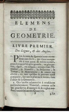 Elemens de Geometrie. Livre premier.