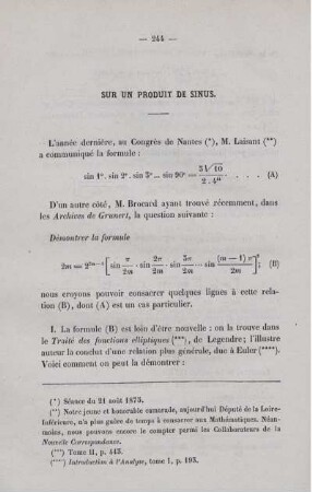 Sur un produit de sinus.