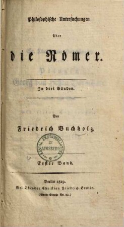Philosophische Untersuchungen über die Römer, 1