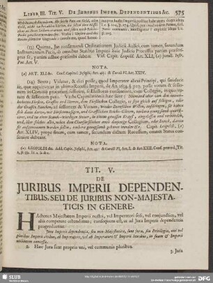 Tit. V. De Juribus Imperii Dependentibus, Seu De Juribus Non-Majestaticis In Genere