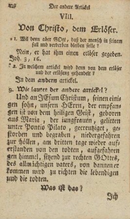 VIII. Von Christo, dem Erlöser