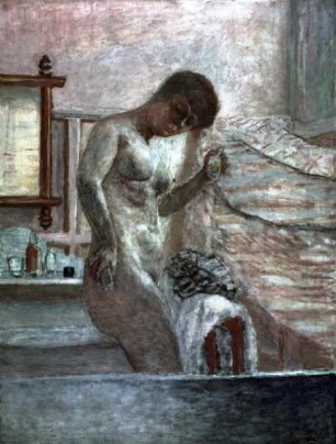 Nackte Frau bei der Toilette