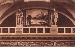Leipzig: Universität, Wandelhalle ; Westseite mit der "Burg Wettin" [Leipzig : Universität]