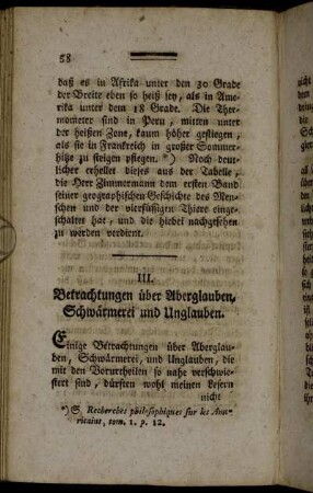 III. Betrachtungen über Aberglauben, Schwärmerei und Unglauben