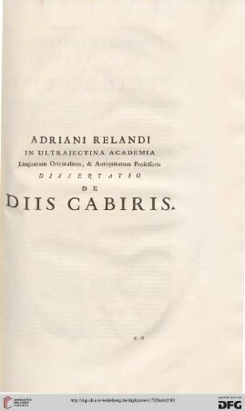 Dissertatio de Diis Cabiris