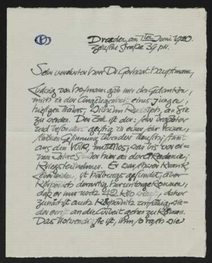 Brief von Otto Hettner an Gerhart Hauptmann
