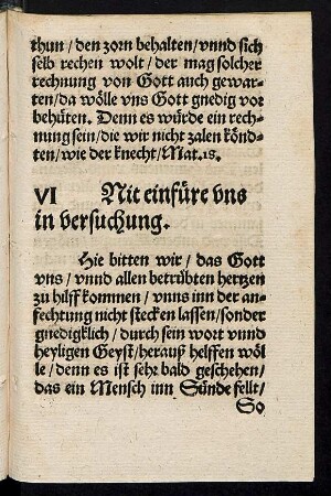 VI Nit einfüre uns in versuchung.