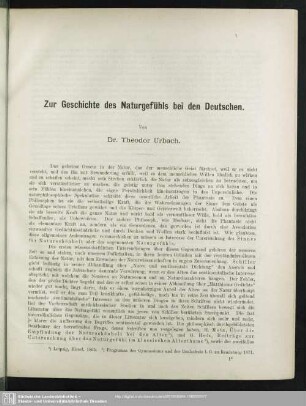Zur Geschichte des Naturgefühls bei den Deutschen