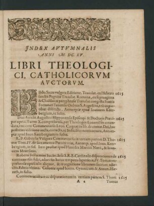 Libri Theologici, Catholicorum Auctorum.