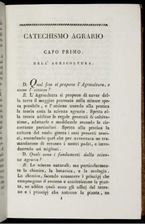 Catechismo Agrario Capo. Primo. Dell' Agricoltura.