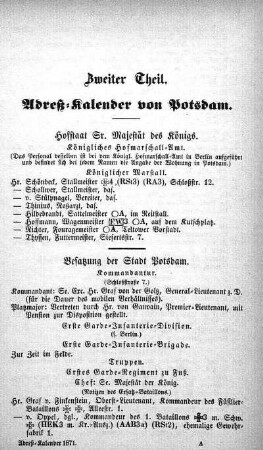 Zweiter Theil. Adreß-Kalender von Potsdam