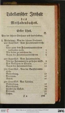 Tabellarischer Innhalt des Methodenbuches