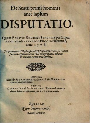 De Statu primi hominis ante lapsum Disputatio