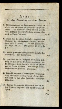 Inhalt der ersten Sammlung des dritten Bandes