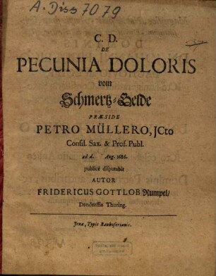 De Pecunia Doloris : = vom Schmertz-Gelde