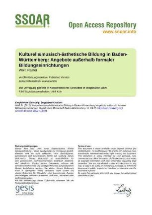 Kulturelle/musisch-ästhetische Bildung in Baden-Württemberg: Angebote außerhalb formaler Bildungseinrichtungen
