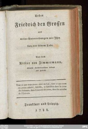 Ueber Friedrich den Grossen und meine Unterredungen mit Ihm kurz vor seinem Tode