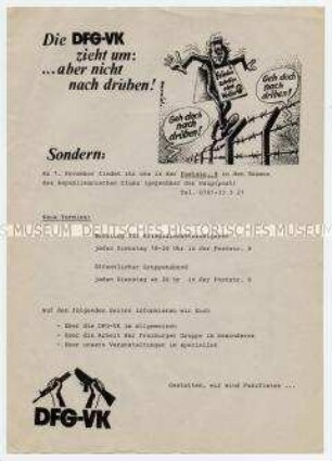 Informationsblatt des Deutsche Friedensgesellschaft Vereinigte Kriegsgegener e.V. (DFG-VK), Gruppe Freiburg, mit Veranstaltungsplan für November 1985