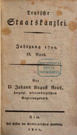 Teutsche Staatskanzlei. 1799 (1800/01), Bd. 9