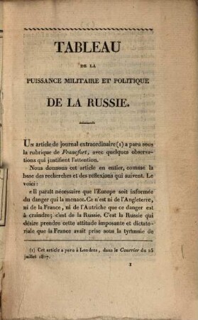 Tableau de la puissance militaire et politique de Russie en 1817