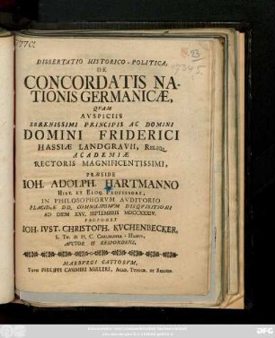 Dissertatio Historico-Politica, De Concordatis Nationis Germanicæ