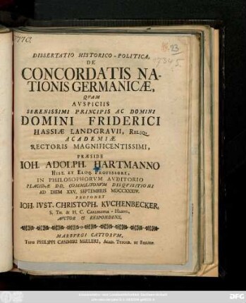 Dissertatio Historico-Politica, De Concordatis Nationis Germanicæ