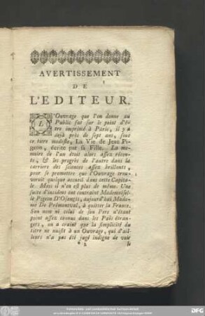 Avertissement De L'Editeur.