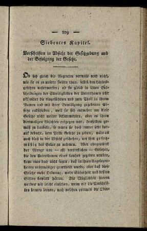 Siebentes Kapitel. Vorschriften in Absicht der Gesetzgebung und der Befolgung der Gesetze.
