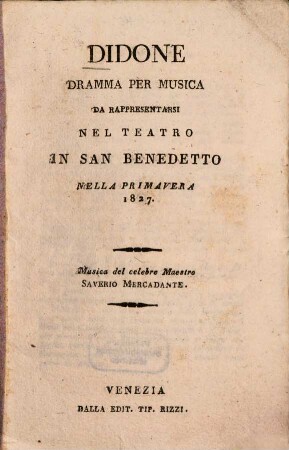 Didone : Dramma per musica