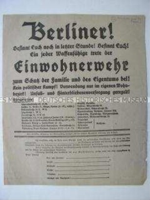 Flugblatt der Einwohnerwehr zur Anwerbung von neuen Mitgliedern