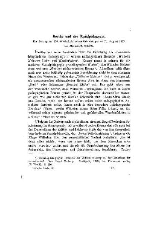 Goethe und die Sozialpädagogik : ein Beitrag zur 150. Wiederkehr seines Geburtstages am 28. August 1899
