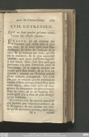 XVII. Entretien. Qu'il ne faut parler qu'avec vénération des choses saintes.