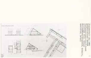 Seebäderdienst Hörnum (Diplomarbeit bei Willy Kreuer): Ferienhäuser, Grundrisse 1. - 2. Geschoss, Schnitte 1:50 und Detail