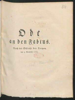 Ode an den Fabius : Nach der Schlacht bey Torgau, den 3. November 1760