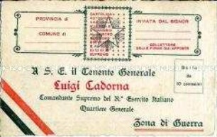 Vorgedruckte Karte mit Gruß an den italienischen Oberbefehlshaber, General Cadorna, aus einem Kriegsgefangenenlager