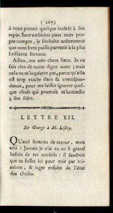 Lettre XII. Sir George à Lesley.
