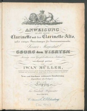 Anweisung zu der neuen Clarinette und der Clarinette-Alto : nebst einigen Bemerkungen für Instrumentenmacher ; [ Op. 24]