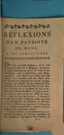 Réflexions D'Un Patriote, De Mons, A Ses Concitoyens