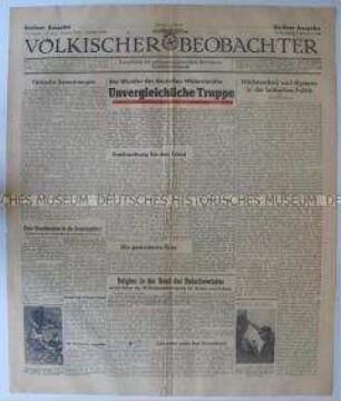 Titelblatt der Tageszeitung "Völkischer Beobachter" zur allgemeinen Kriegslage