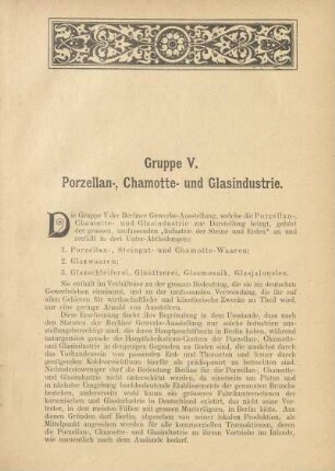 Gruppe V. Porzellan-, Chamotte- und Glasindustrie