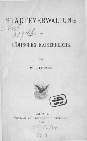 Städteverwaltung im römischen Kaiserreiche